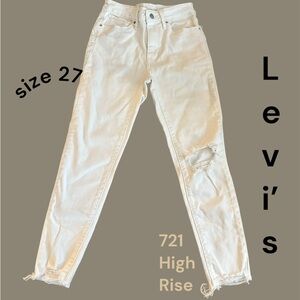 Levi’s 721 High Rise Skinny Jeans White Distressed Raw Hem Size 27